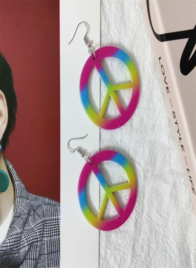 Kicomvi Acrylic Hippie Peace Drop Earring 70s 80s Neon Earrings Halloween Peace Pendant Fluorescence Retro Acrylic Dangle Earring for Women 80's Party-colorful - Image 2